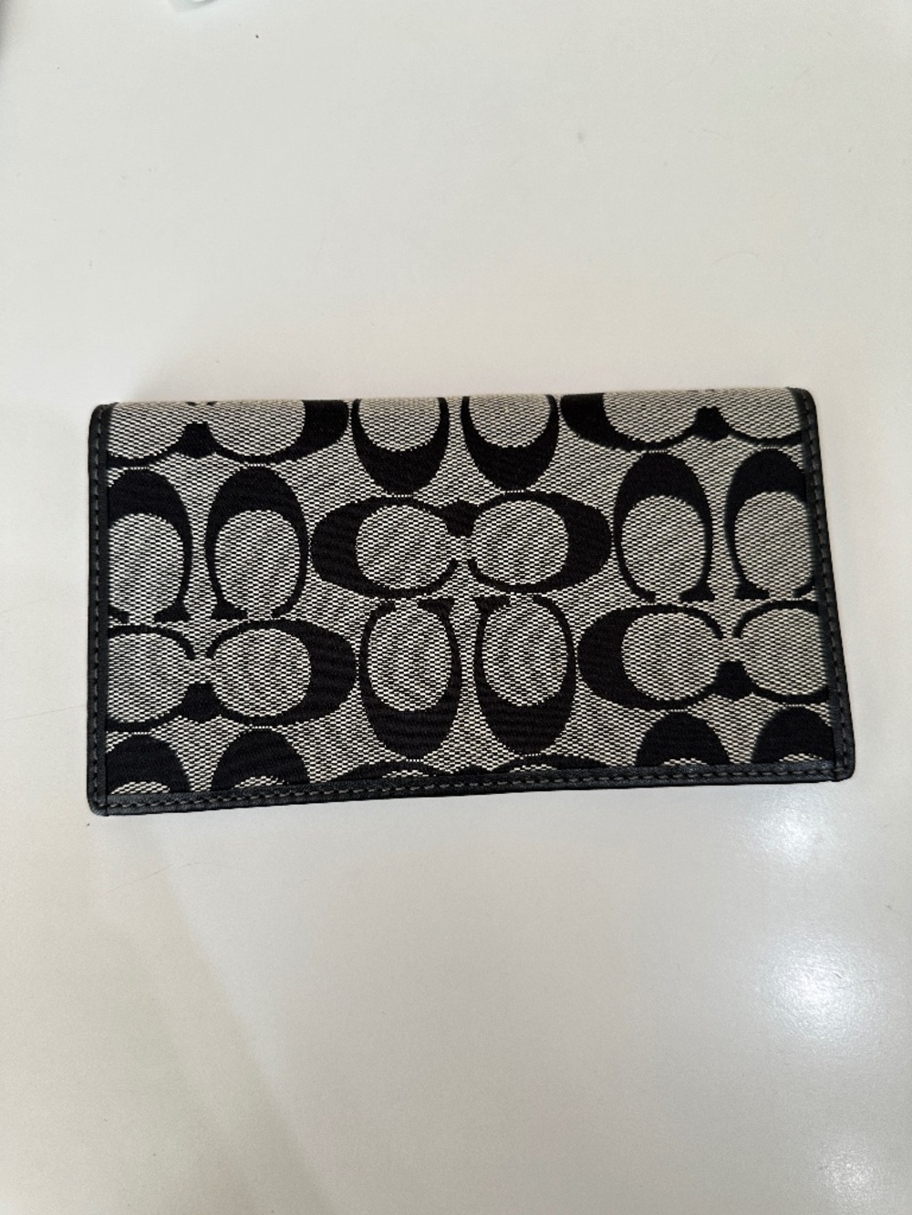 Vintage Coach Checkbook Cheque Book Money Wallet Black & Gray Signature Jacquard